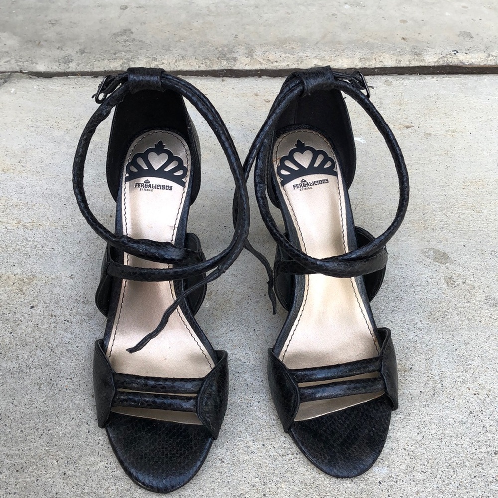 Fergilicious 3.5 inch heel black sandals